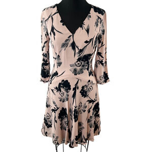 AUTOGRAPH Blush Pink Black Floral Print Cocktail Skater Dress UK 8 Medium